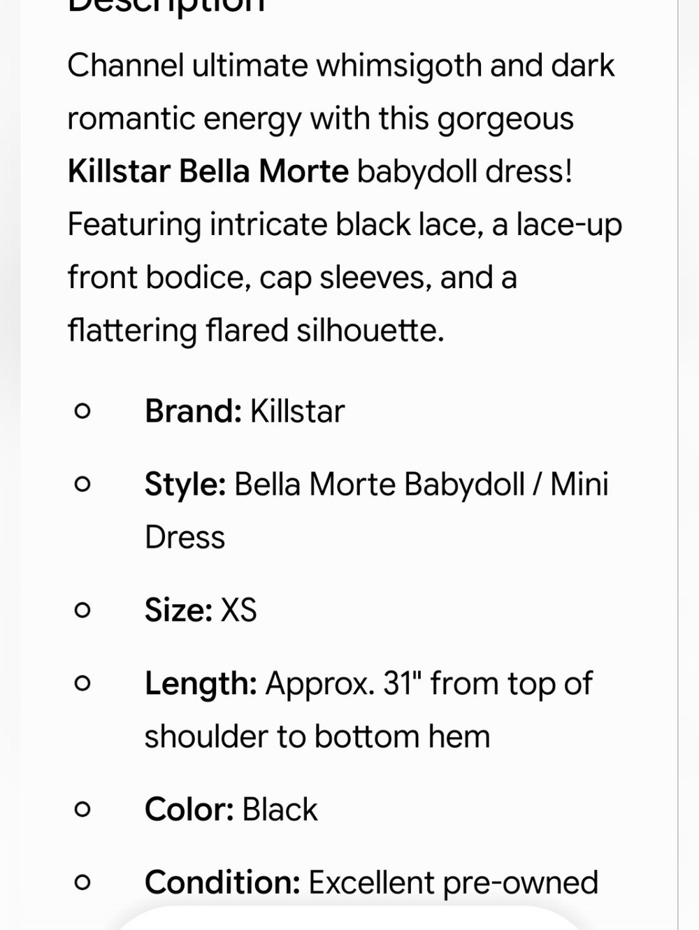 Vintage Killstar Rare Bella Morte Lost Babydoll Dress with Tie Front, XS - Picture 9 of 10